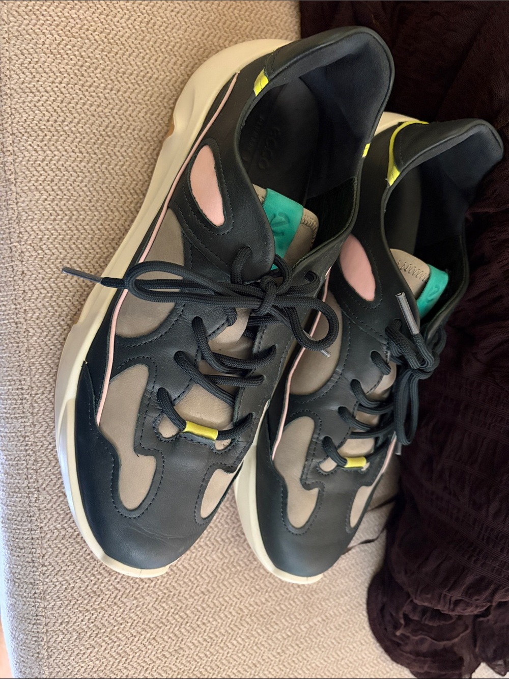 Ecco Women's Black, Taupe & Pink Casual Sneakers